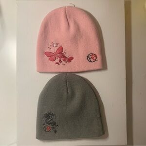 First Act pink and grey kids beanies